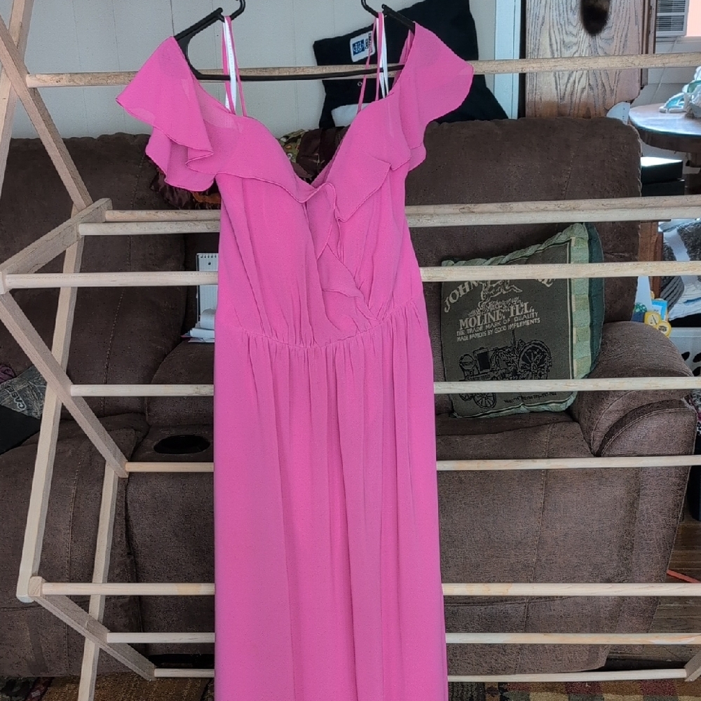 Pink Ruched Ruffled Dress